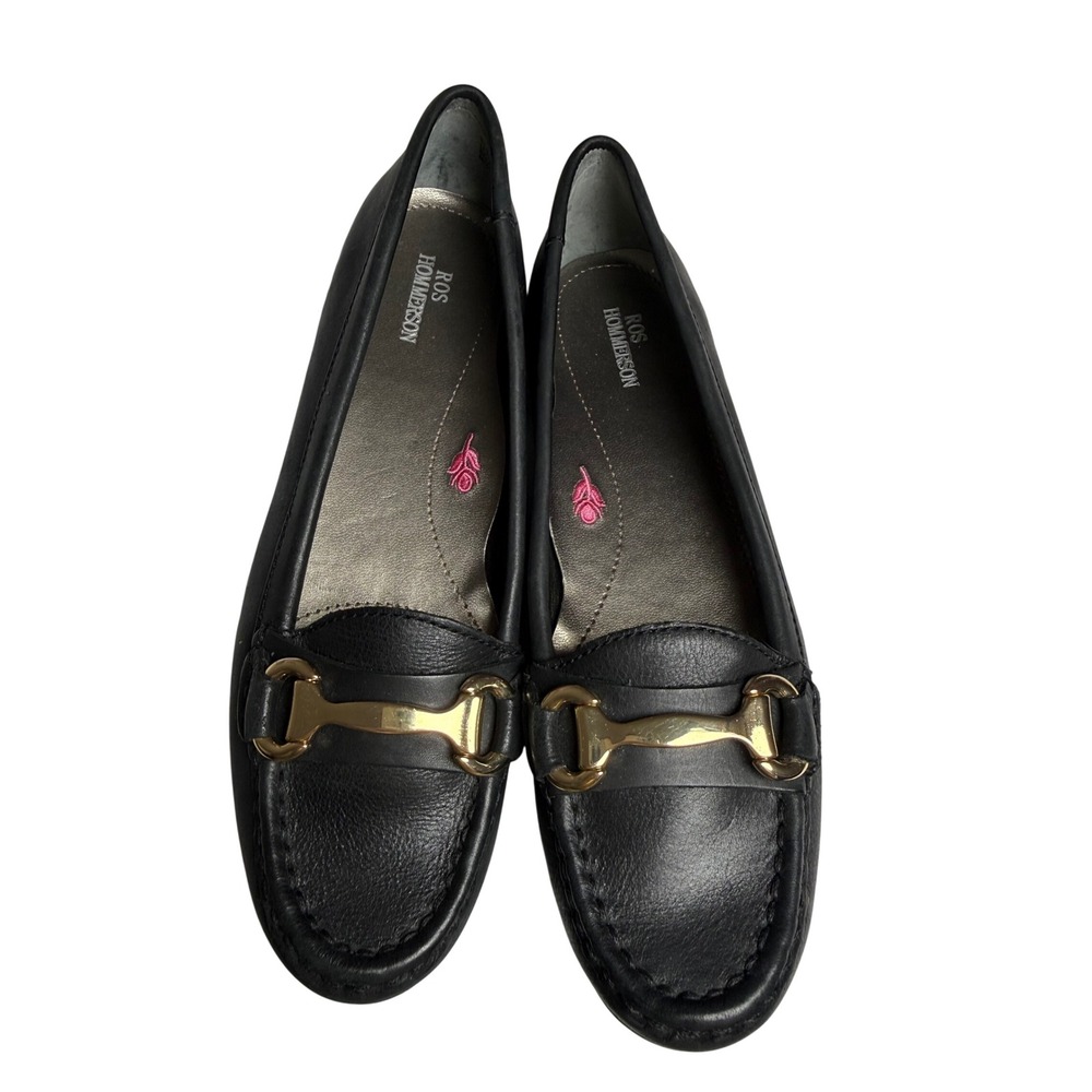 Ros Hommerson Regina Black Leather Horsebit Loafers Womens 8SS Slim Narrow